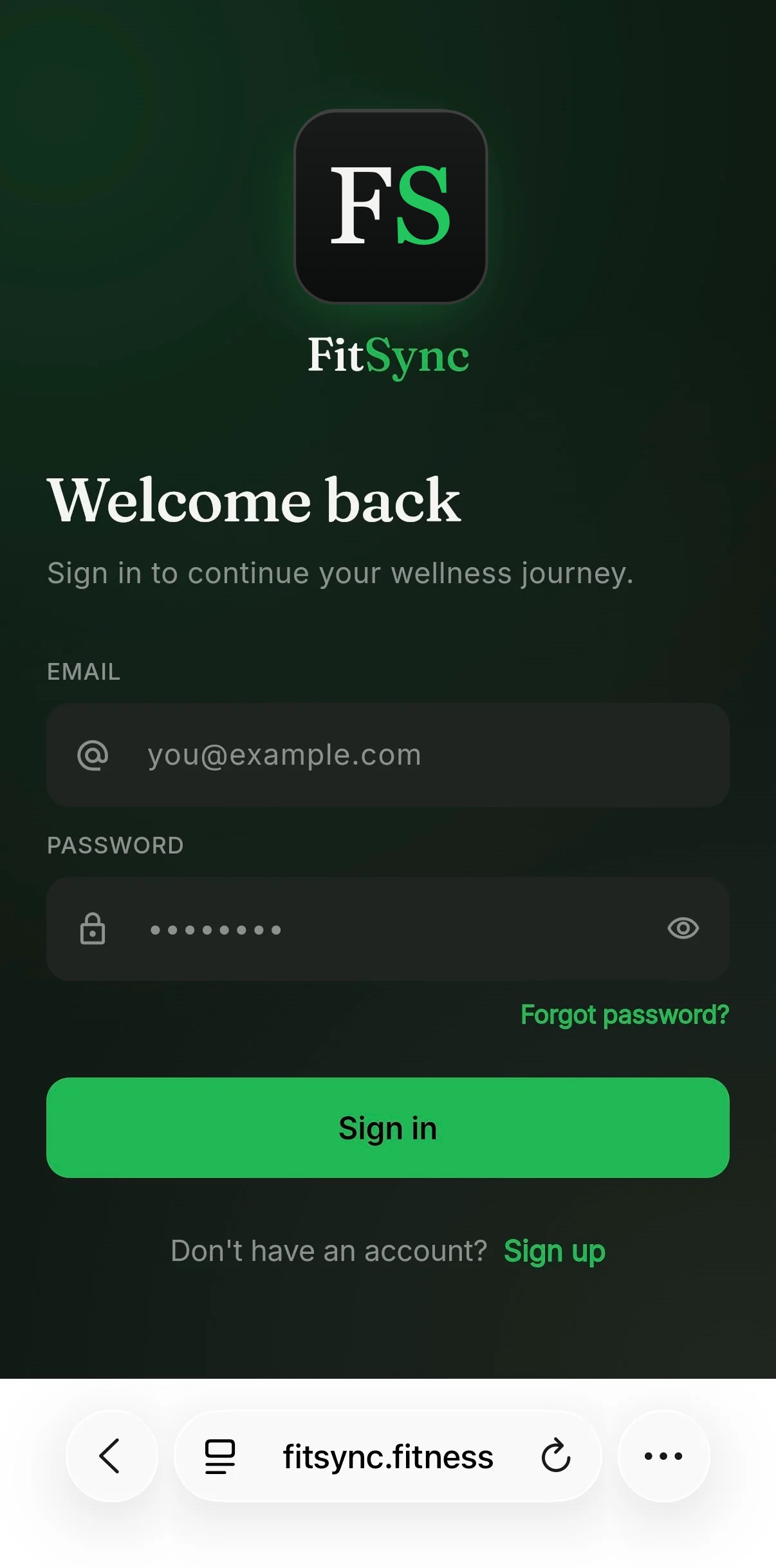 FitSync open in Safari on iPhone