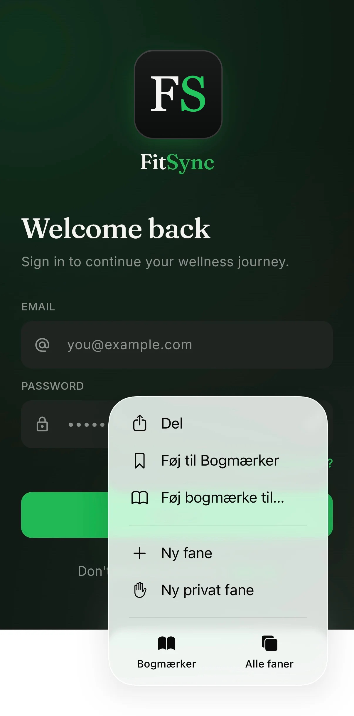 Safari menu showing the Share action