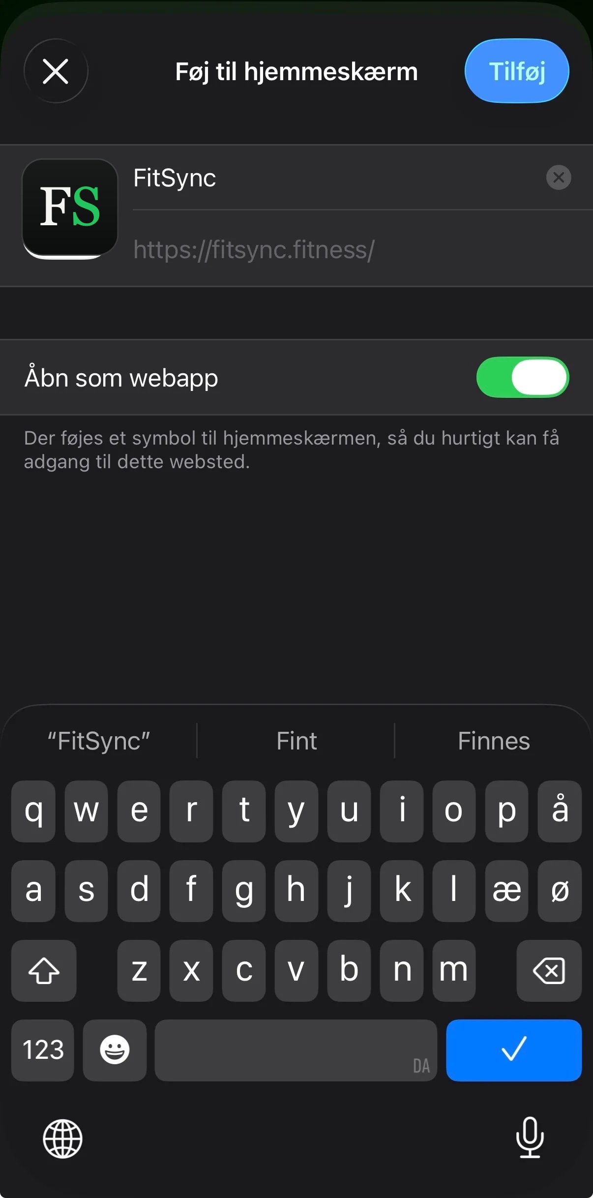 Add to Home Screen confirmation with the Add button