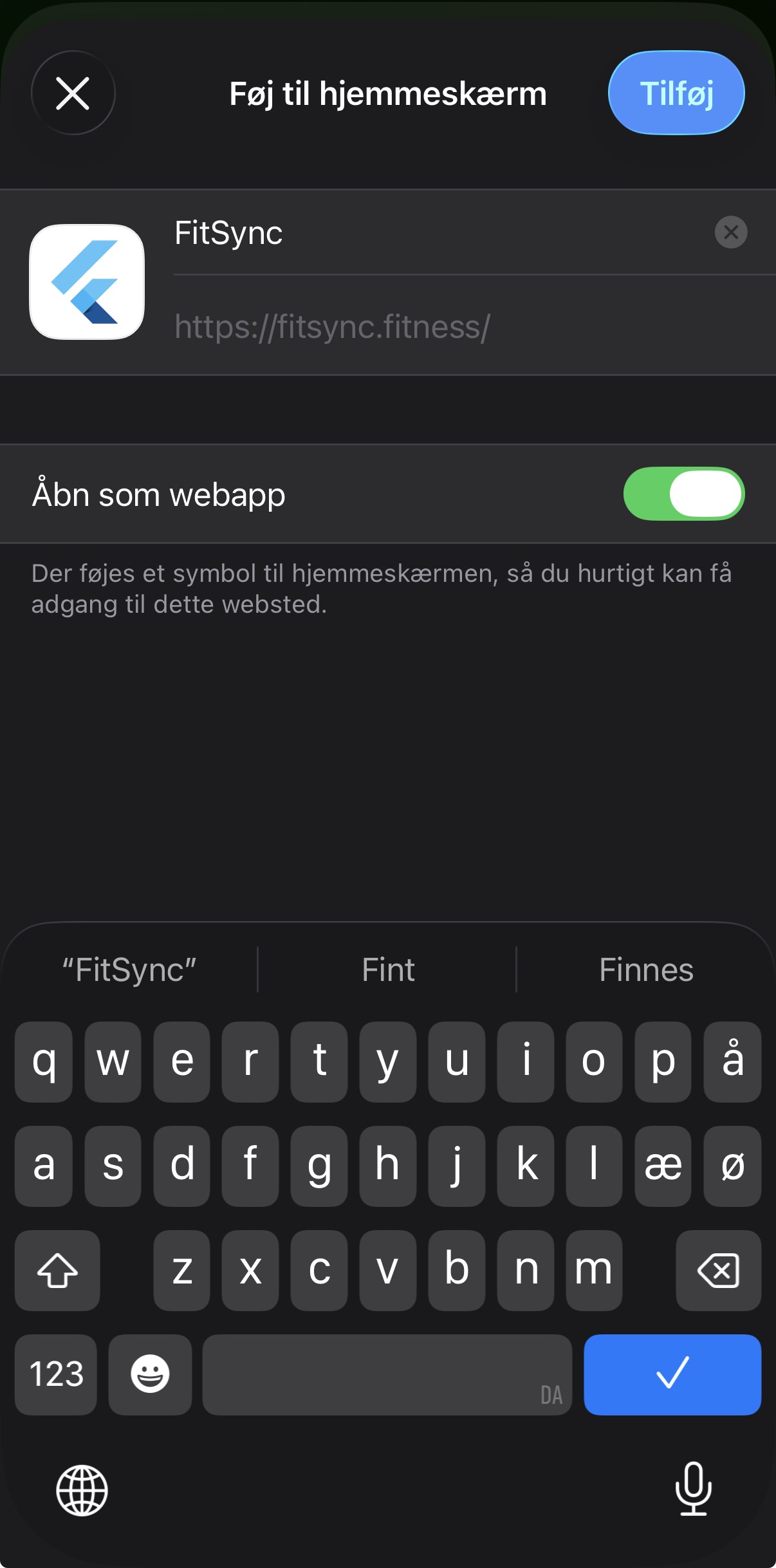 iOS Add to Home Screen confirmation showing the FitSync icon and the Add button