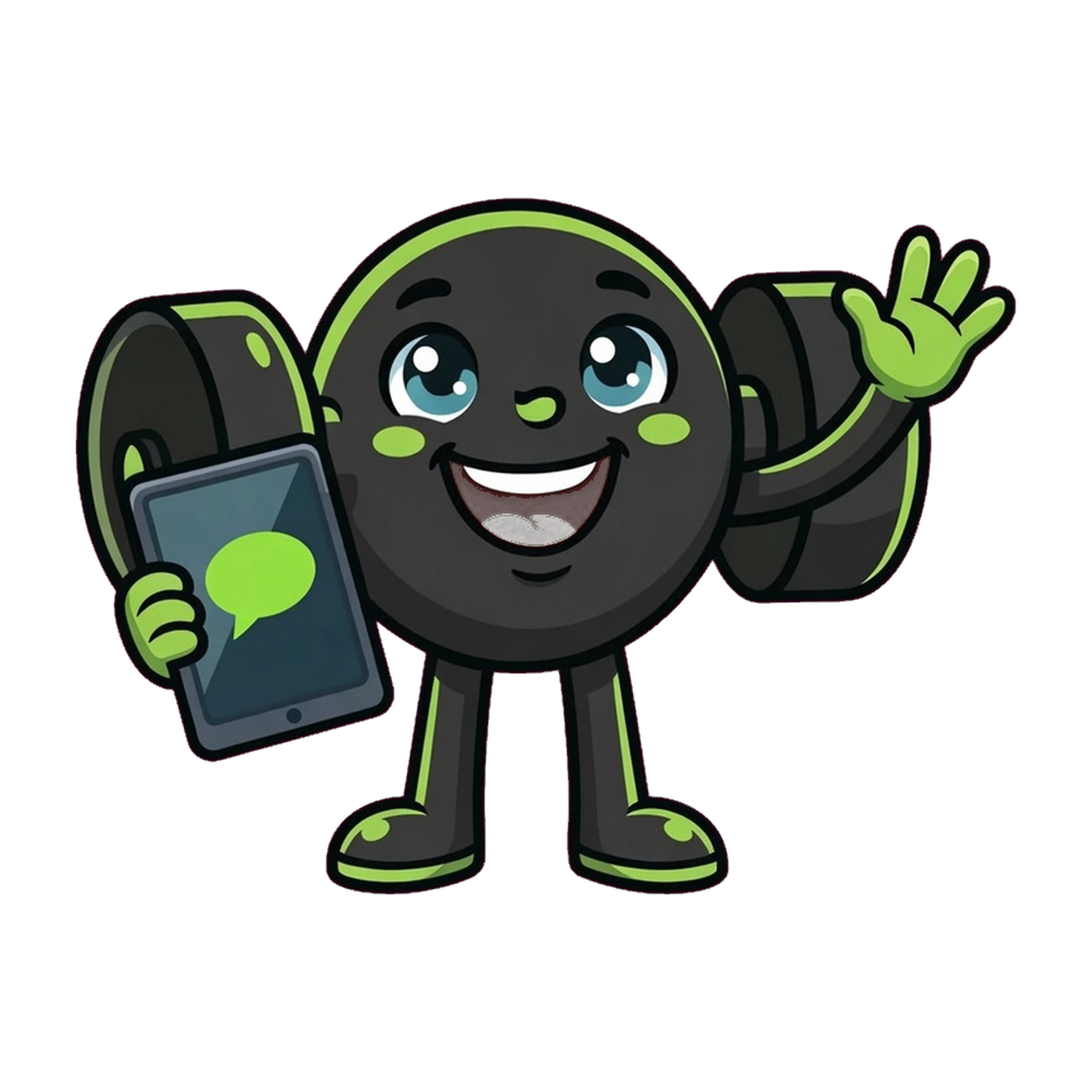 Bud waving with a chat bubble on a phone