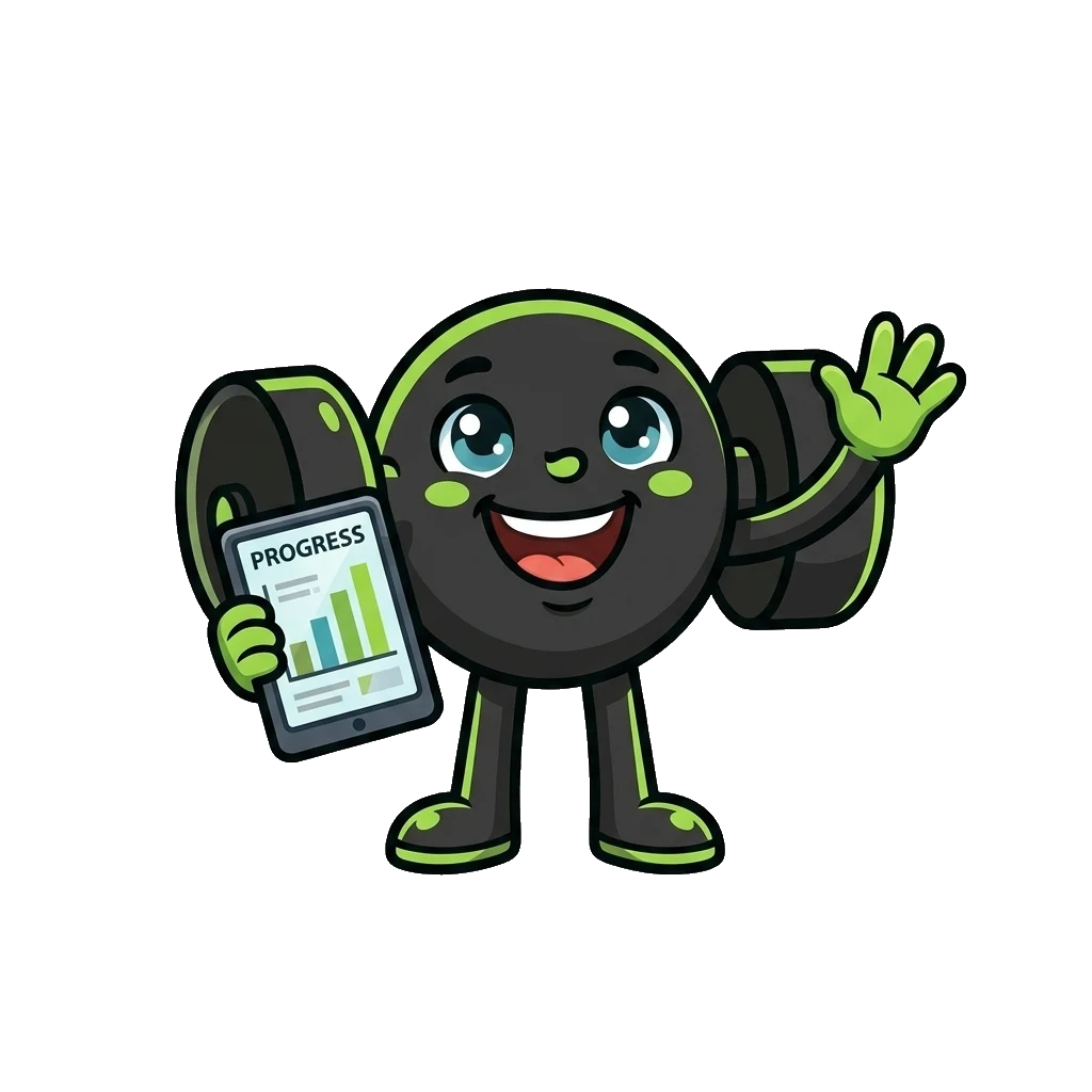Mascot coach holding a progress tablet