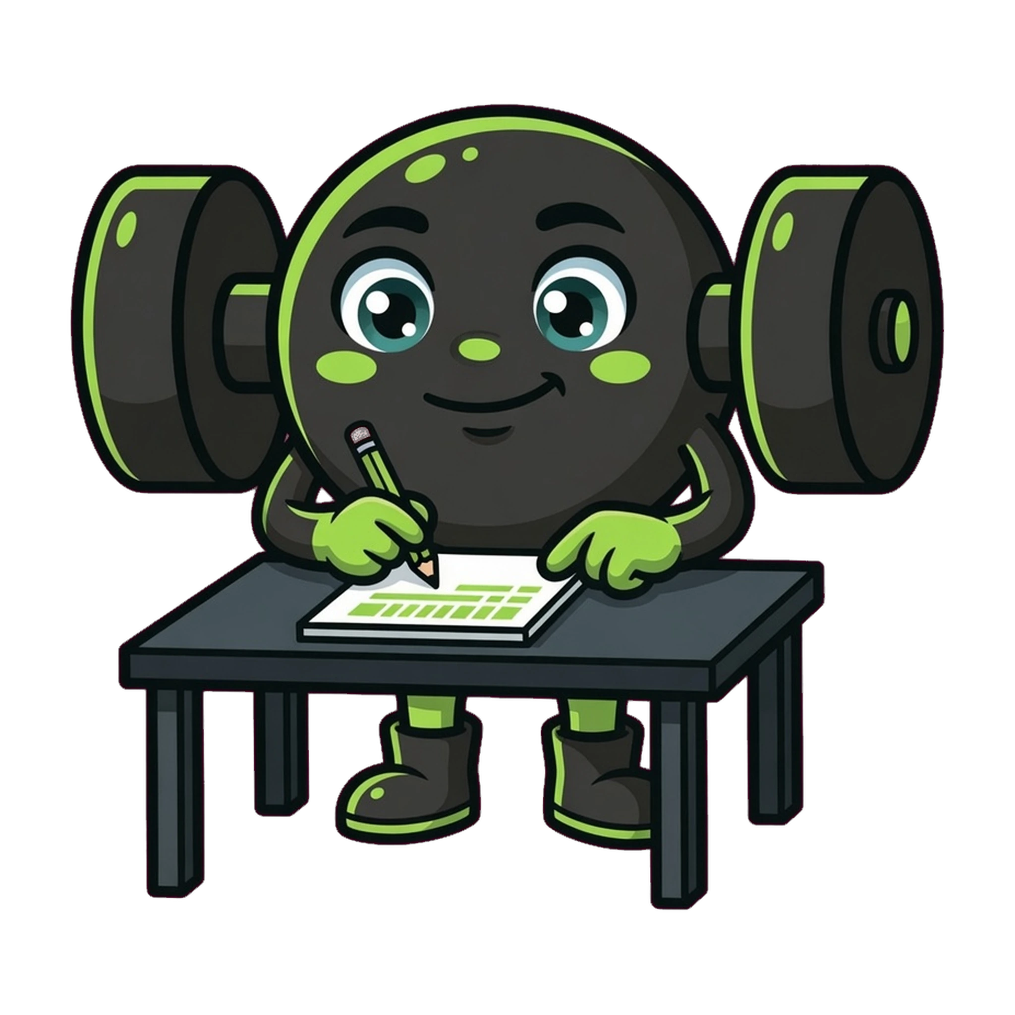 Bud writing a training program at a desk