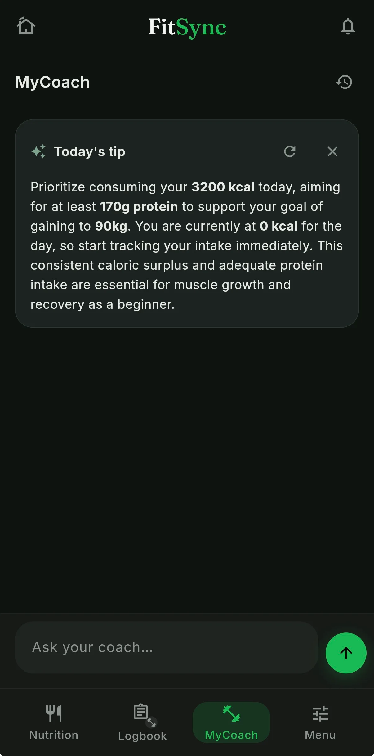 FitSync MyCoach AI — Today's tip